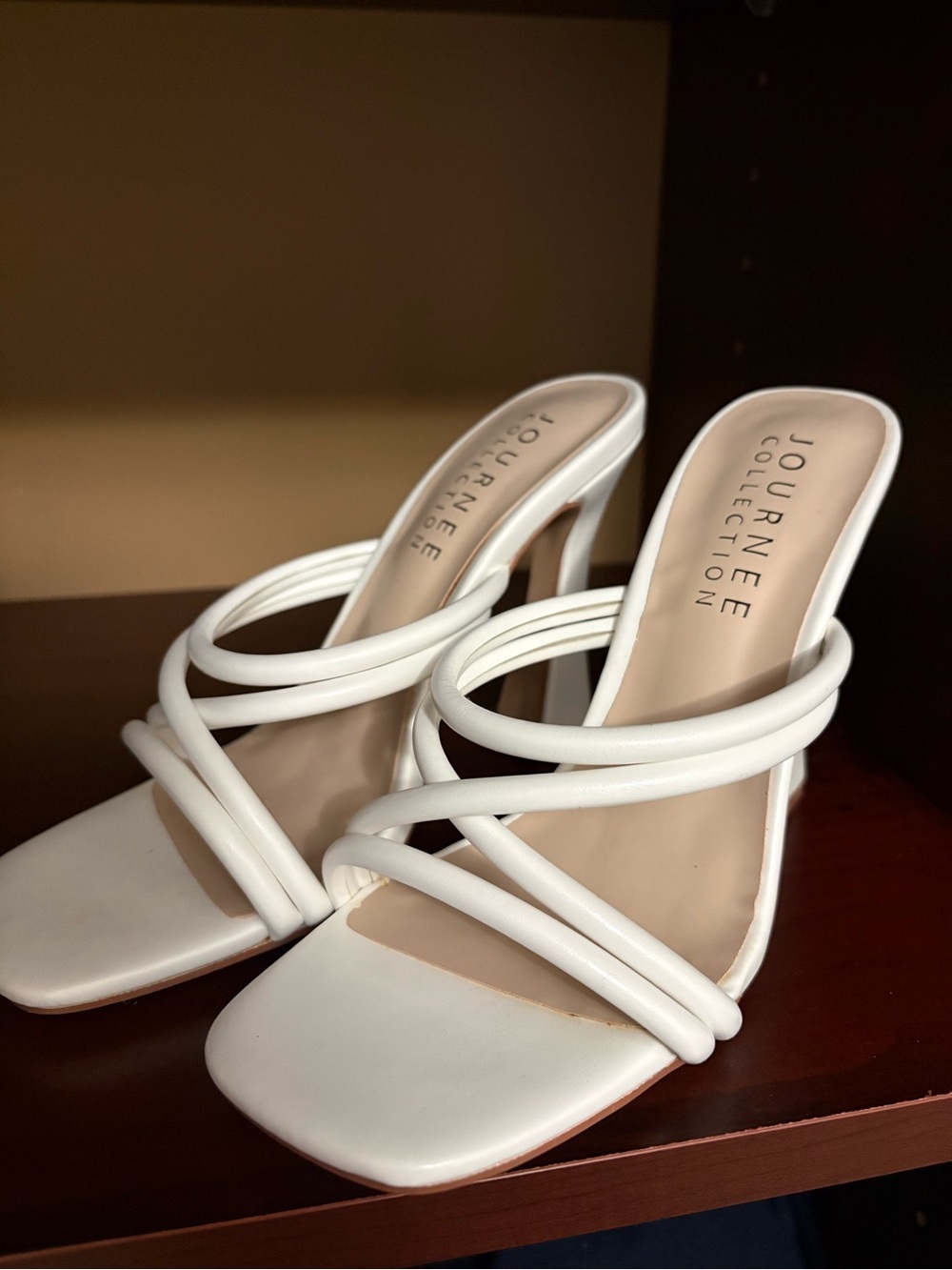Journee Collection White Strappy Square-Toe Mule Heels